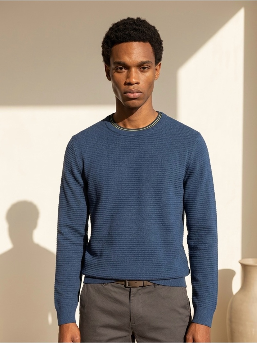 Singer + Sargent Men's Medium Navy Blue Ribbed Crewneck Pullover